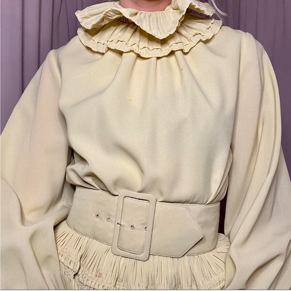 Cream Striped Maxi Skirt with Ruffled Hem - Picture 3 of 5